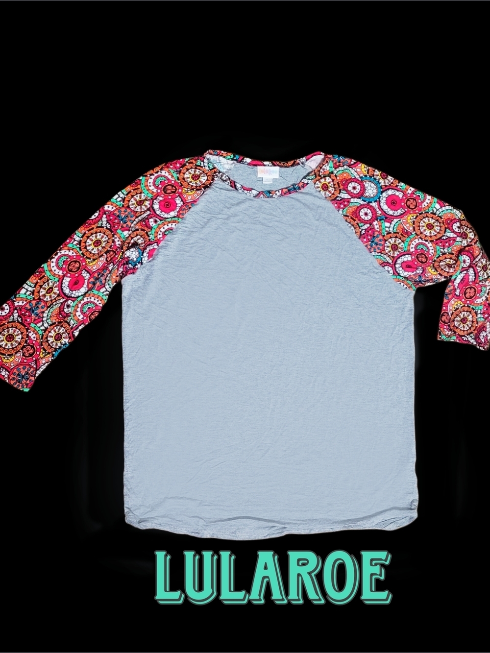 LuLaRoe 3/4 Sleeve Lightweight Baseball T Top with Colorful Sleeves Pattern